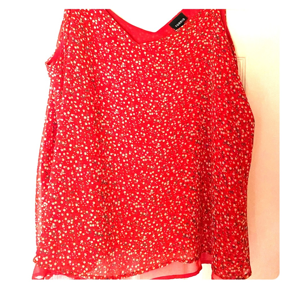 Torrid red tank with white/army green floral sz3